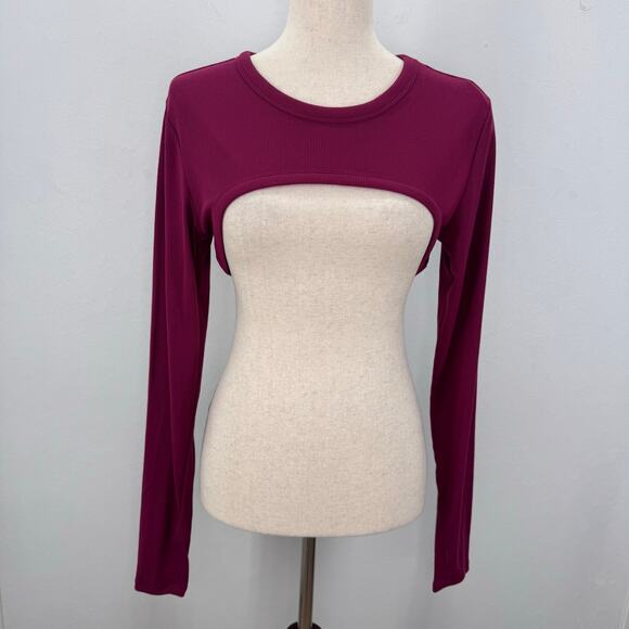 NWT Old Navy Long Sleeve Crop Top Cutout Yoga Sports Tee Workout Bolero Shrug L - Picture 1 of 6